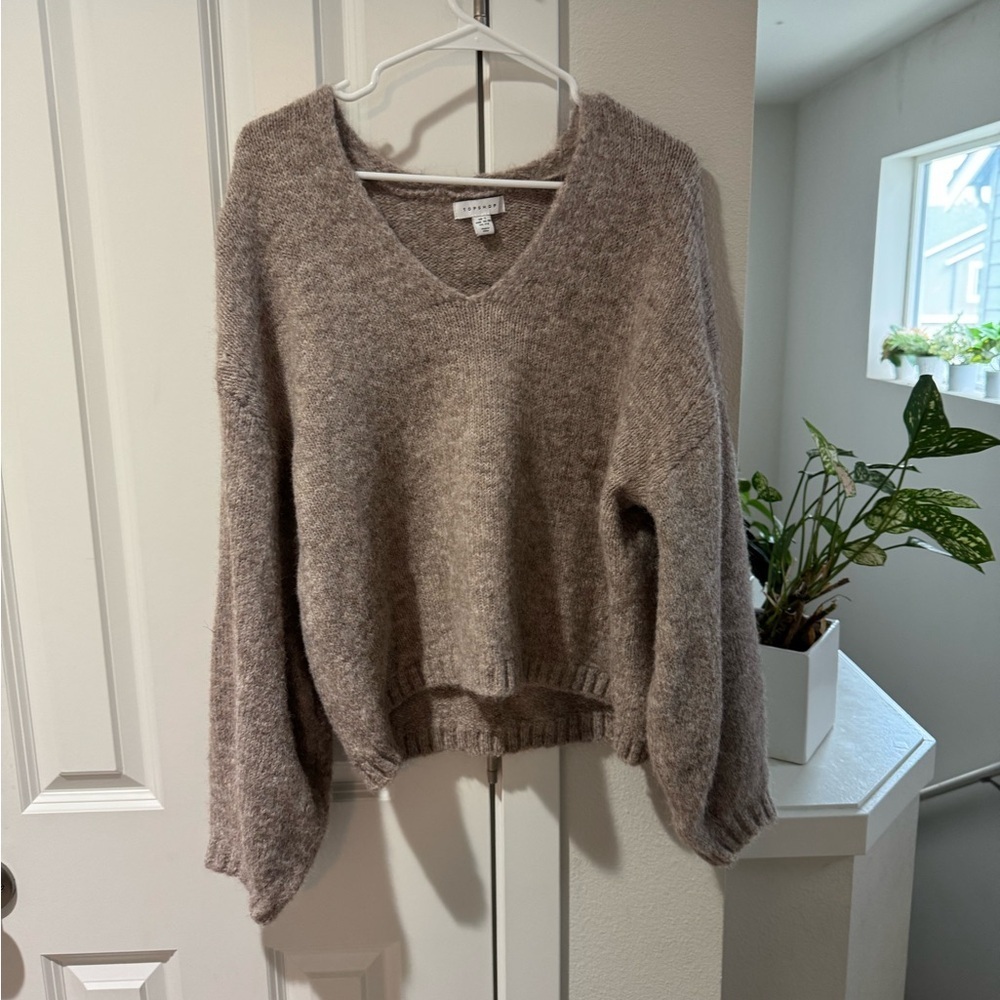 Topshop Brown V-Neck Sweater with Relaxed Fit